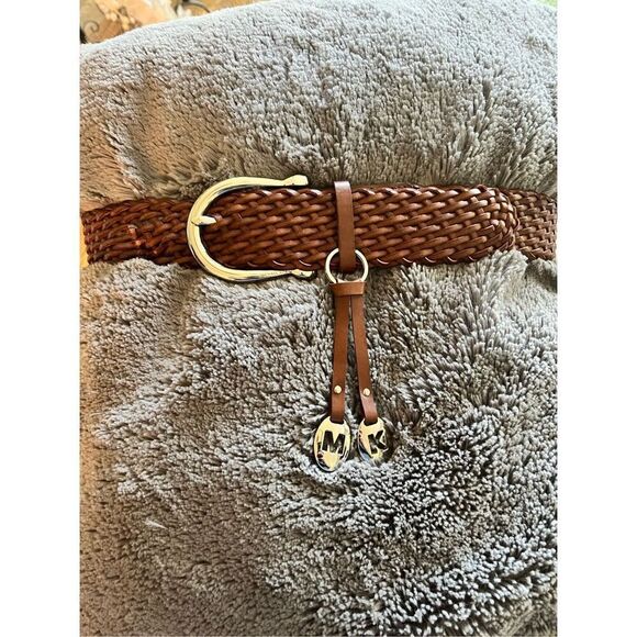 Michael Kors Woven Brown Large Silver Buckle & Hanging Charm Belt sz M - Picture 1 of 6